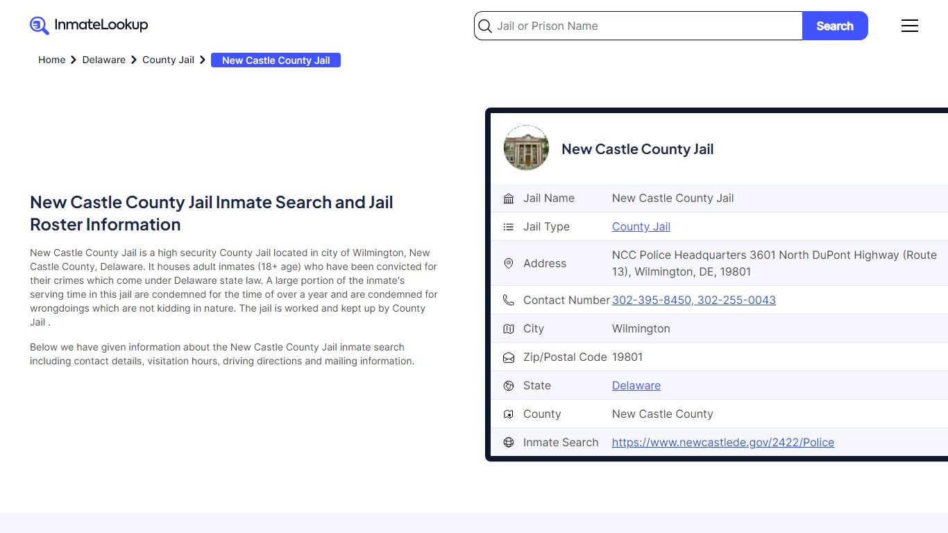 New Castle County Jail Inmate Search - Inmate Lookup